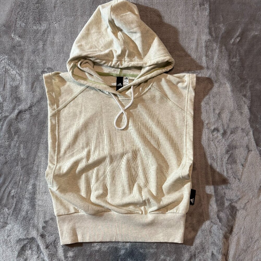 adidas Cream Sleeveless Muscle Tee Hoodie Womens Size XS Off-White Active Tank